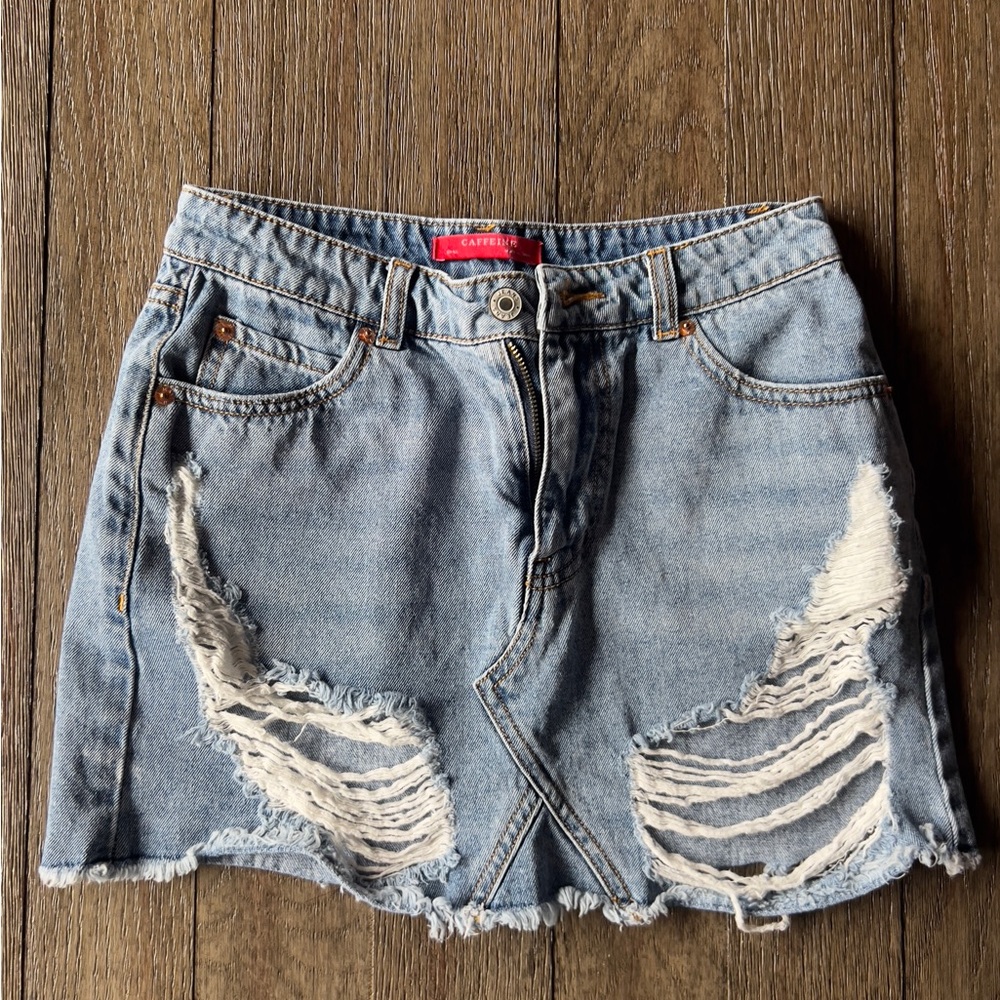 Distressed Denim Mini Skirt